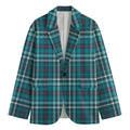 Teal Plaid Pattern Print Men's Cotton Blazer