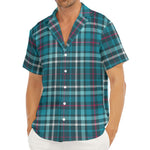 Teal Plaid Pattern Print Men's Deep V-Neck Shirt
