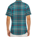 Teal Plaid Pattern Print Men's Deep V-Neck Shirt