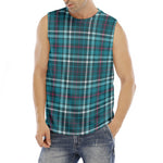 Teal Plaid Pattern Print Men's Fitness Tank Top