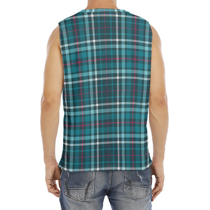 Teal Plaid Pattern Print Men's Fitness Tank Top