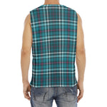 Teal Plaid Pattern Print Men's Fitness Tank Top