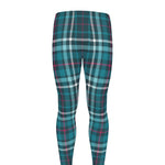 Teal Plaid Pattern Print Men's leggings