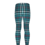 Teal Plaid Pattern Print Men's leggings