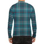 Teal Plaid Pattern Print Men's Long Sleeve Rash Guard