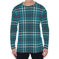 Teal Plaid Pattern Print Men's Long Sleeve T-Shirt
