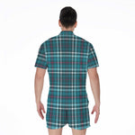 Teal Plaid Pattern Print Men's Rompers