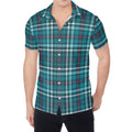 Teal Plaid Pattern Print Men's Shirt