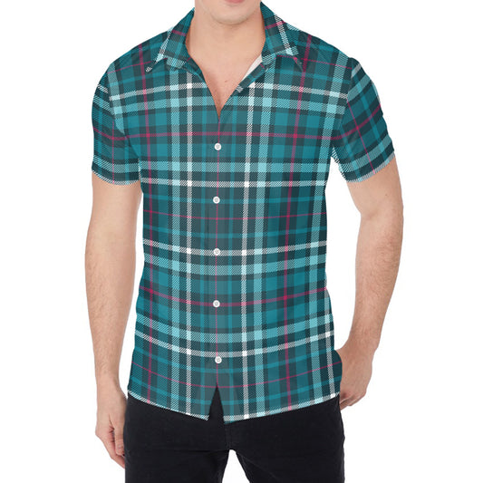 Teal Plaid Pattern Print Men's Shirt