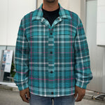 Teal Plaid Pattern Print Men's Shirt Jacket