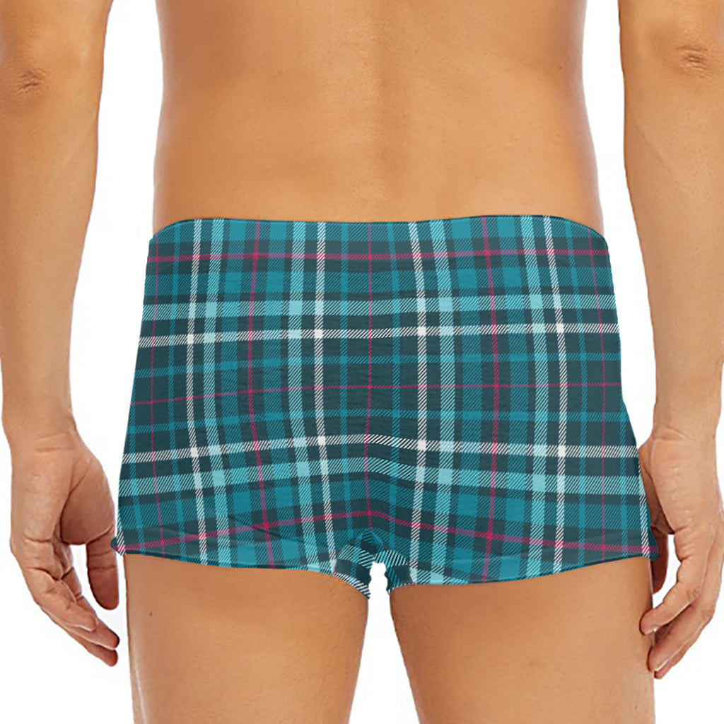 Teal Plaid Pattern Print Men's Short Boxer Briefs