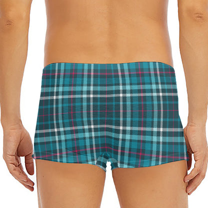 Teal Plaid Pattern Print Men's Short Boxer Briefs