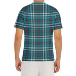 Teal Plaid Pattern Print Men's Short Sleeve Rash Guard