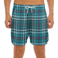 Teal Plaid Pattern Print Men's Split Running Shorts