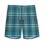 Teal Plaid Pattern Print Men's Sports Shorts
