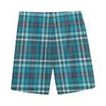 Teal Plaid Pattern Print Men's Sports Shorts