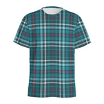 Teal Plaid Pattern Print Men's Sports T-Shirt