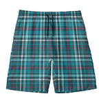Teal Plaid Pattern Print Men's Swim Trunks