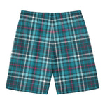 Teal Plaid Pattern Print Men's Swim Trunks