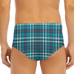 Teal Plaid Pattern Print Men's Triangle Swim Briefs