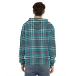 Teal Plaid Pattern Print Men's Velvet Pullover Hoodie