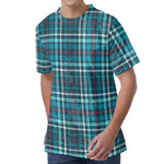 Teal Plaid Pattern Print Men's Velvet T-Shirt