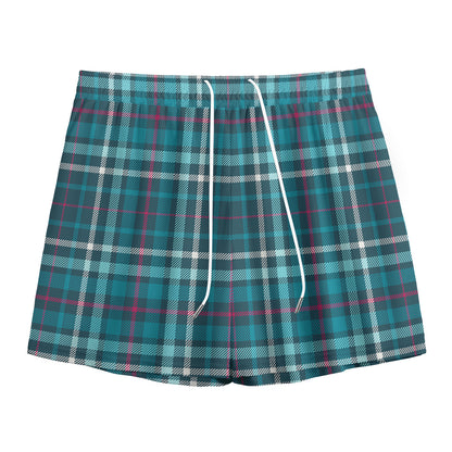 Teal Plaid Pattern Print Mesh Shorts