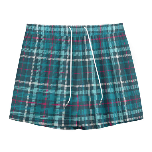 Teal Plaid Pattern Print Mesh Shorts