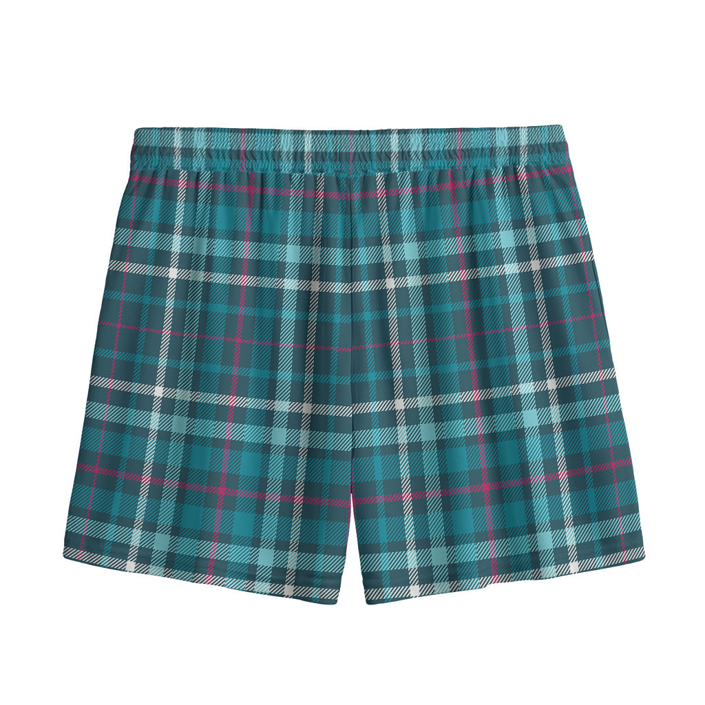 Teal Plaid Pattern Print Mesh Shorts