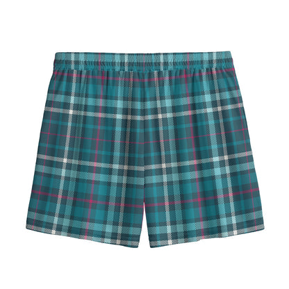 Teal Plaid Pattern Print Mesh Shorts