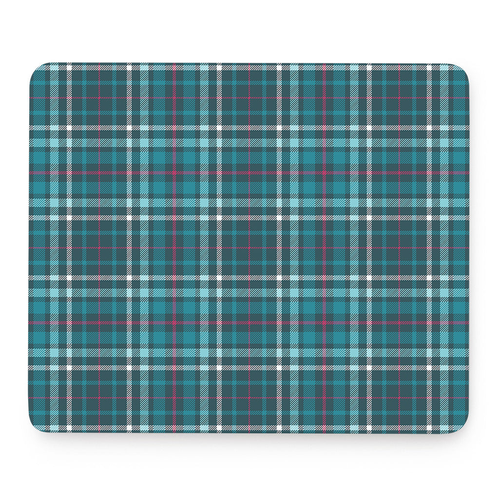 Teal Plaid Pattern Print Mouse Pad