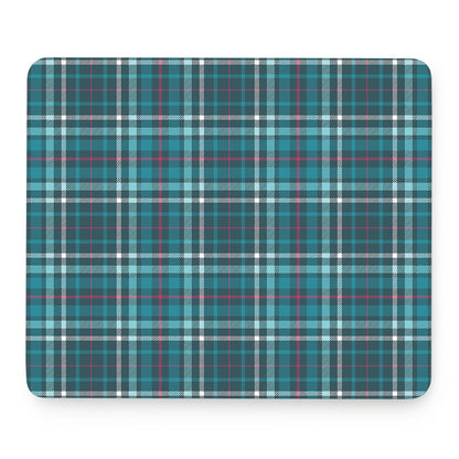 Teal Plaid Pattern Print Mouse Pad