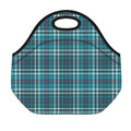 Teal Plaid Pattern Print Neoprene Lunch Bag