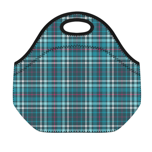 Teal Plaid Pattern Print Neoprene Lunch Bag
