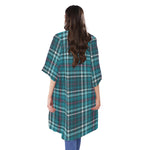 Teal Plaid Pattern Print Open Front Beach Cover Up