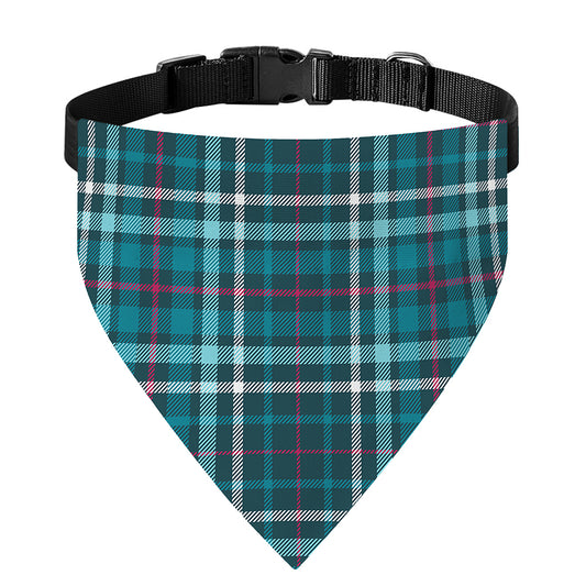 Teal Plaid Pattern Print Over The Collar Dog Bandana