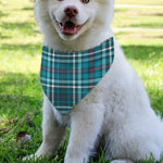 Teal Plaid Pattern Print Over The Collar Dog Bandana