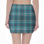 Teal Plaid Pattern Print Pencil Mini Skirt