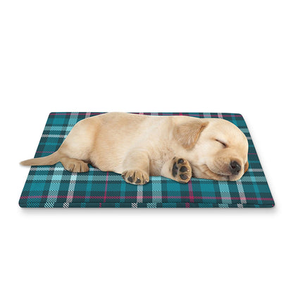 Teal Plaid Pattern Print Pet Cooling Mat Cover