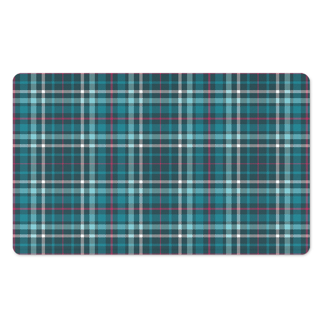 Teal Plaid Pattern Print Polyester Doormat