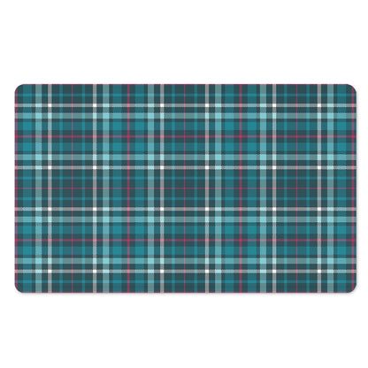 Teal Plaid Pattern Print Polyester Doormat