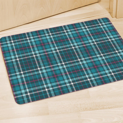 Teal Plaid Pattern Print Polyester Doormat