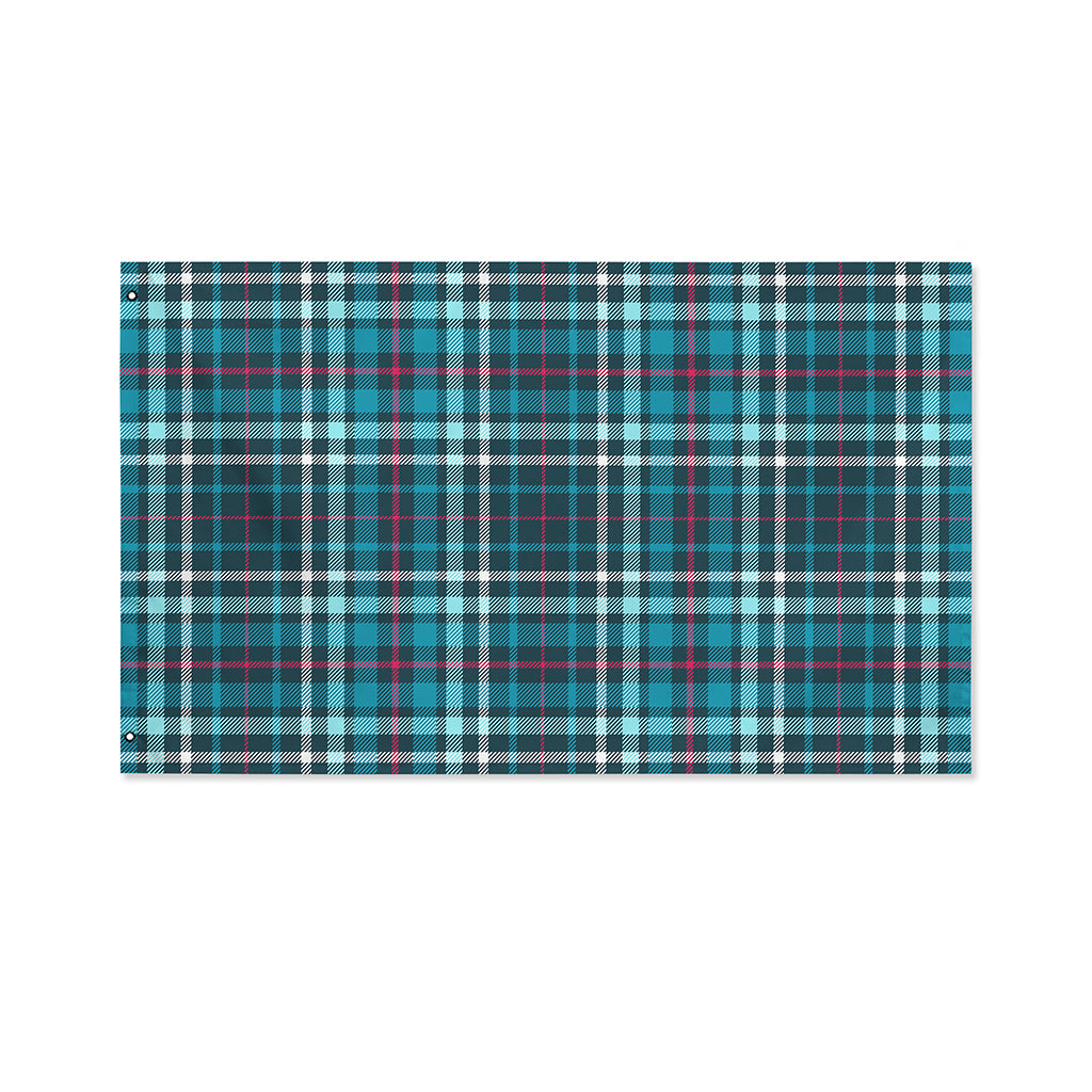 Teal Plaid Pattern Print Polyester Flag