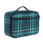 Teal Plaid Pattern Print Portable Lunch Bag