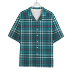 Teal Plaid Pattern Print Rayon Hawaiian Shirt