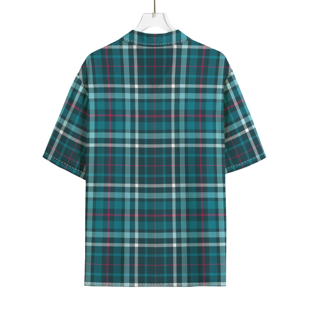 Teal Plaid Pattern Print Rayon Hawaiian Shirt