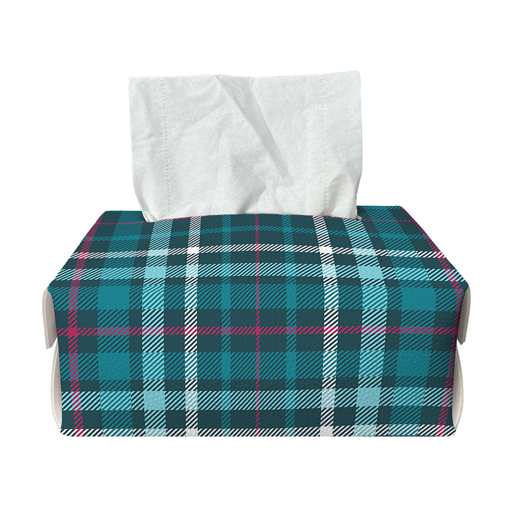 Teal Plaid Pattern Print Rectangle Tissue Box Cover