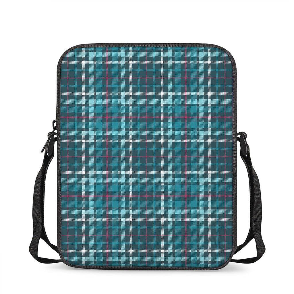 Teal Plaid Pattern Print Rectangular Crossbody Bag