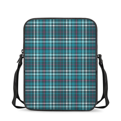 Teal Plaid Pattern Print Rectangular Crossbody Bag