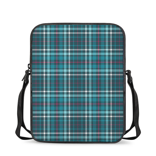 Teal Plaid Pattern Print Rectangular Crossbody Bag
